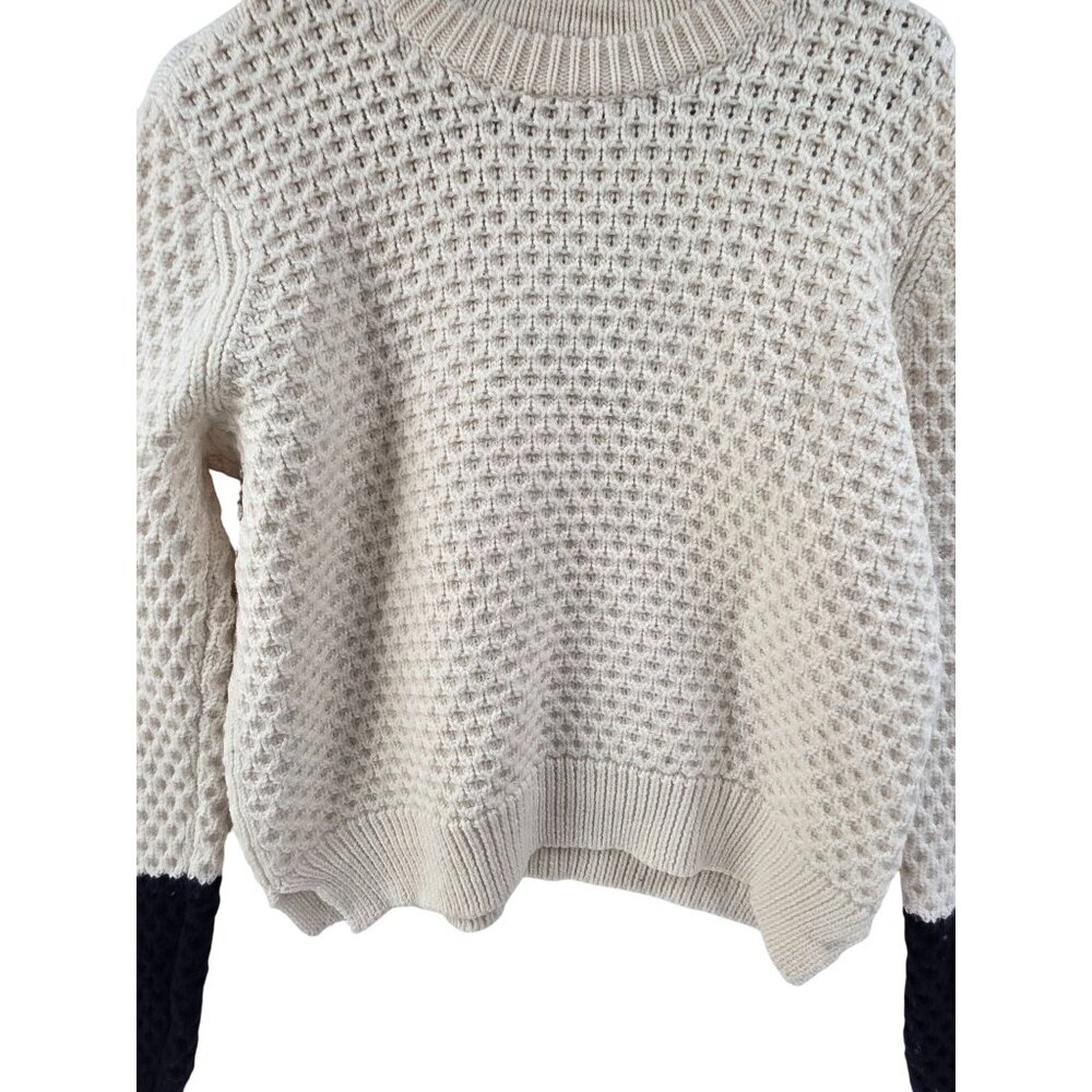 Tory Burch Cream Knit Crewneck Sweater with Black Cuffs - Picture 2 of 6
